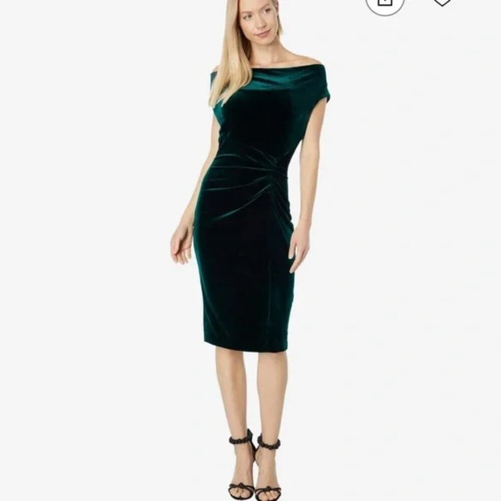 Vince Camuto Dark Green Velvet Midi Dress